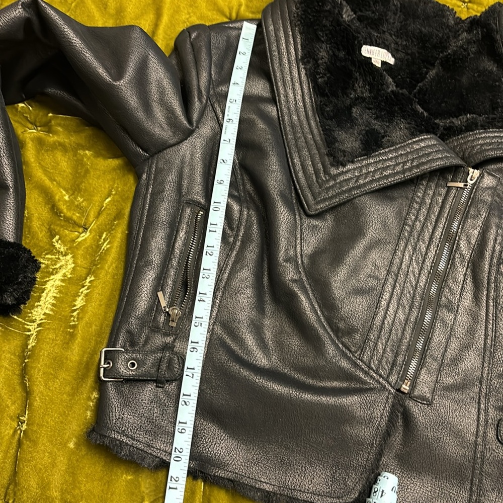 Jennifer Lopez faux fur lined moto jacket L biker motorcycle vixen - Picture 5 of 8